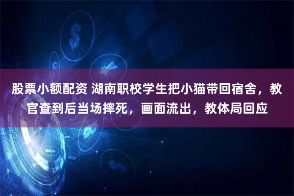 股票小额配资 湖南职校学生把小猫带回宿舍，教官查到后当场摔死，画面流出，教体局回应